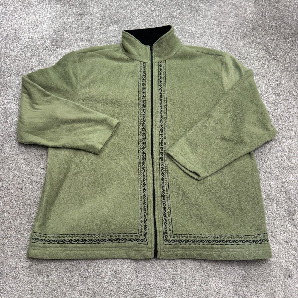 Dressbarn Embroidered Fleece Jacket Womens 18/20 Plus 2X Green Full Zip Outdoor